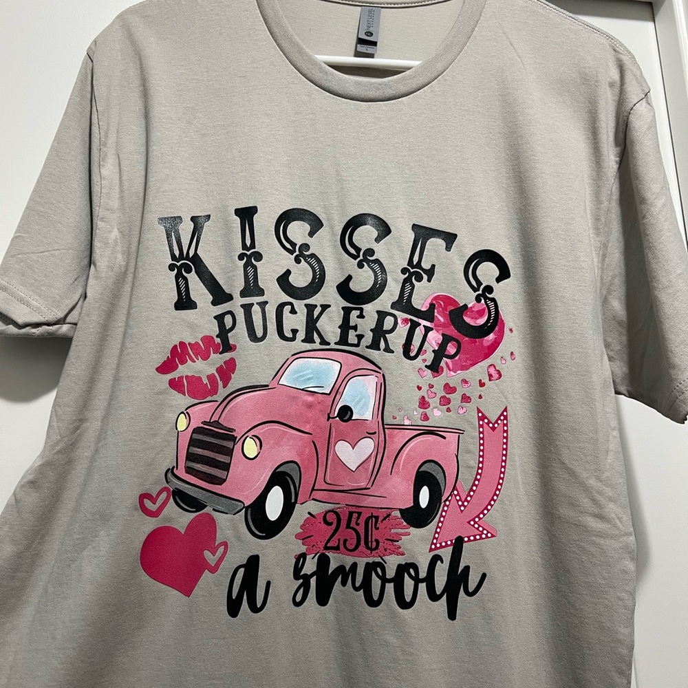 Next Level Apparel Gray Tee with Pink Graphic
